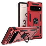 CoverON for Google Pixel 6 Ring Case, Kickstand Rugged Phone Cover Magnetic Car Mount Compatible - Red
