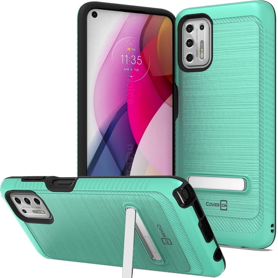 CoverON for Motorola Moto G Stylus 2021 Phone Case, Slim Metal Kickstand Rugged Dual Layer Cover, Mint Teal