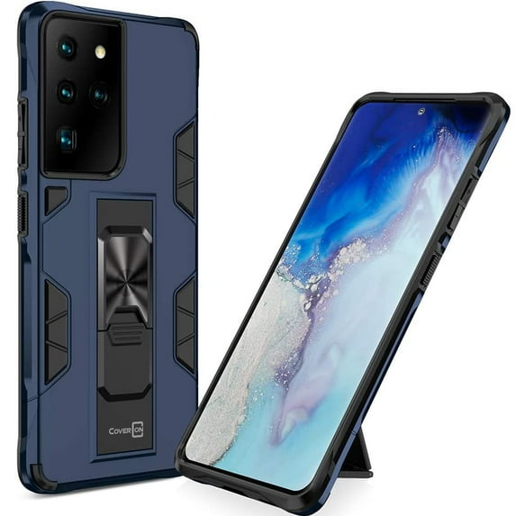 CoverON for SAMSUNG Galaxy S21 Ultra 5G Phone Case, KickStand Ring Loop Holder Rugged Cover Magnetic Slide Stand, Navy Blue