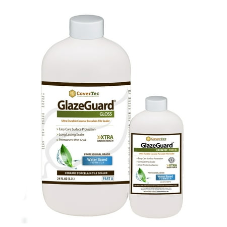 CoverTec GlazeGuard Gloss Ceramic & Porcelain Tile Sealer – High Gloss Wet Look Finish – 2-Part Professional Sealer for Ceramic & Porcelain Floors – Enhanced Protection & Shine (32 oz)
