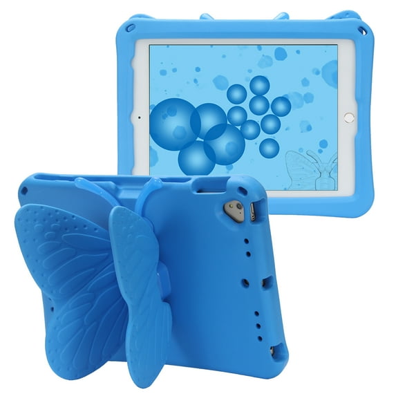 CoverTrend Case for iPad 6th/5th Generation (9.7 Inch, 2018/2017 Model),iPad Air 2 / 1st Case, iPad Pro 9.7 Case 2016, Cute Butterfly Rotating Stand Lightweight Kids Friendly Shockproof Case, Blue