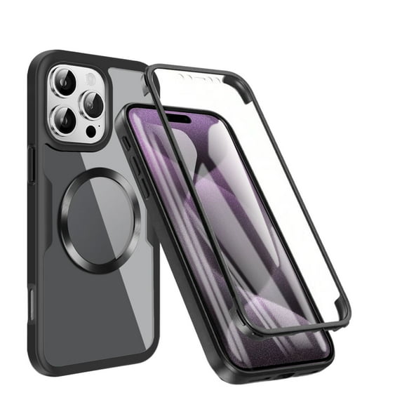 CoverTrend Clear Case for iPhone 16 Plus with Built-in Screen Protector, Magnetic Shockproof Slim Full Body Rugged Soft TPU Bumper Wireless Charging Protective Phone Cover Case, Black