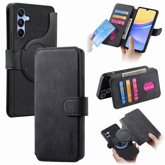 CoverTrend for Samsung Galaxy A25 Detachable Magnetic Wallet Phone Case for Men Women, RFID Blocking Material Retro Folio Flip Leather Case with 3 Card Slots for Galaxy A25,Black