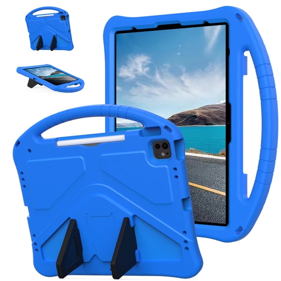 CoverTrend for iPad Air 11 Inch M2 (2024) Kids Case,Lightweight EVA Kid Friendly Shockproof Protective Case,Handle Stand Heavy Duty Tablet Cover,Blue