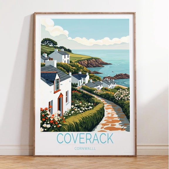 Coverack Cornwall England Coastal Village Wall Art, Stretched Canvas Size 16x24