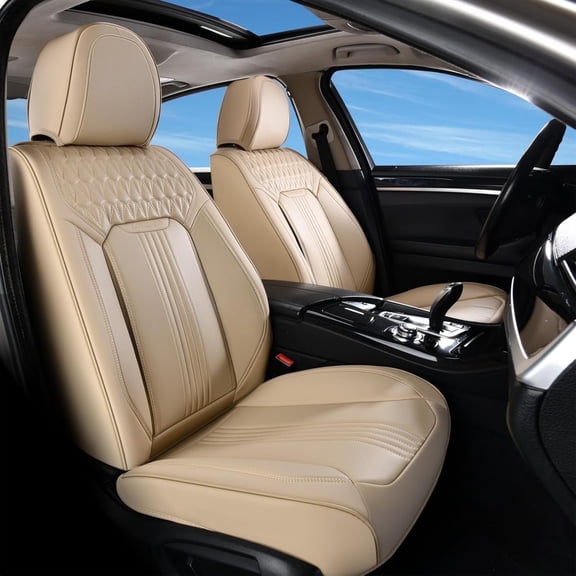 Coverado Car Seat Covers, Waterproof Faux Leather Front Seat Protectors, Universal fit Most Cars, Suvs, Pickup Trucks, Beige