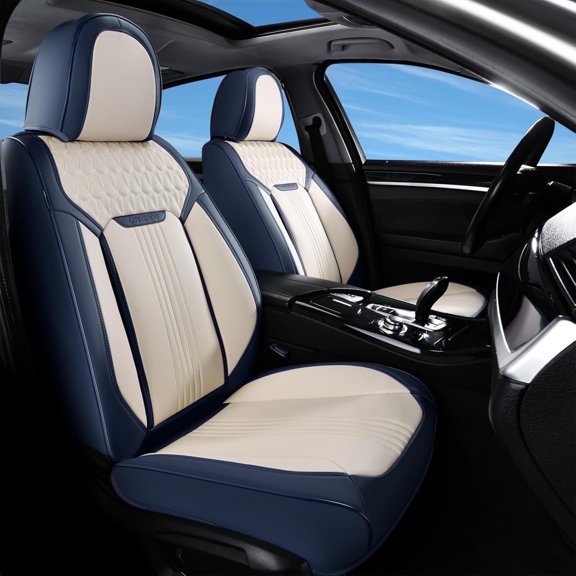 Coverado Car Seat Covers, Waterproof Faux Leather Front Seat Protectors, Universal fit Most Cars, Suvs, Pickup Trucks, Blue&White