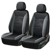 Coverado 4 Pieces PVC&Fabric Front Car Seat Covers, Universal Fit for Most Cars SUV Trucks, Black