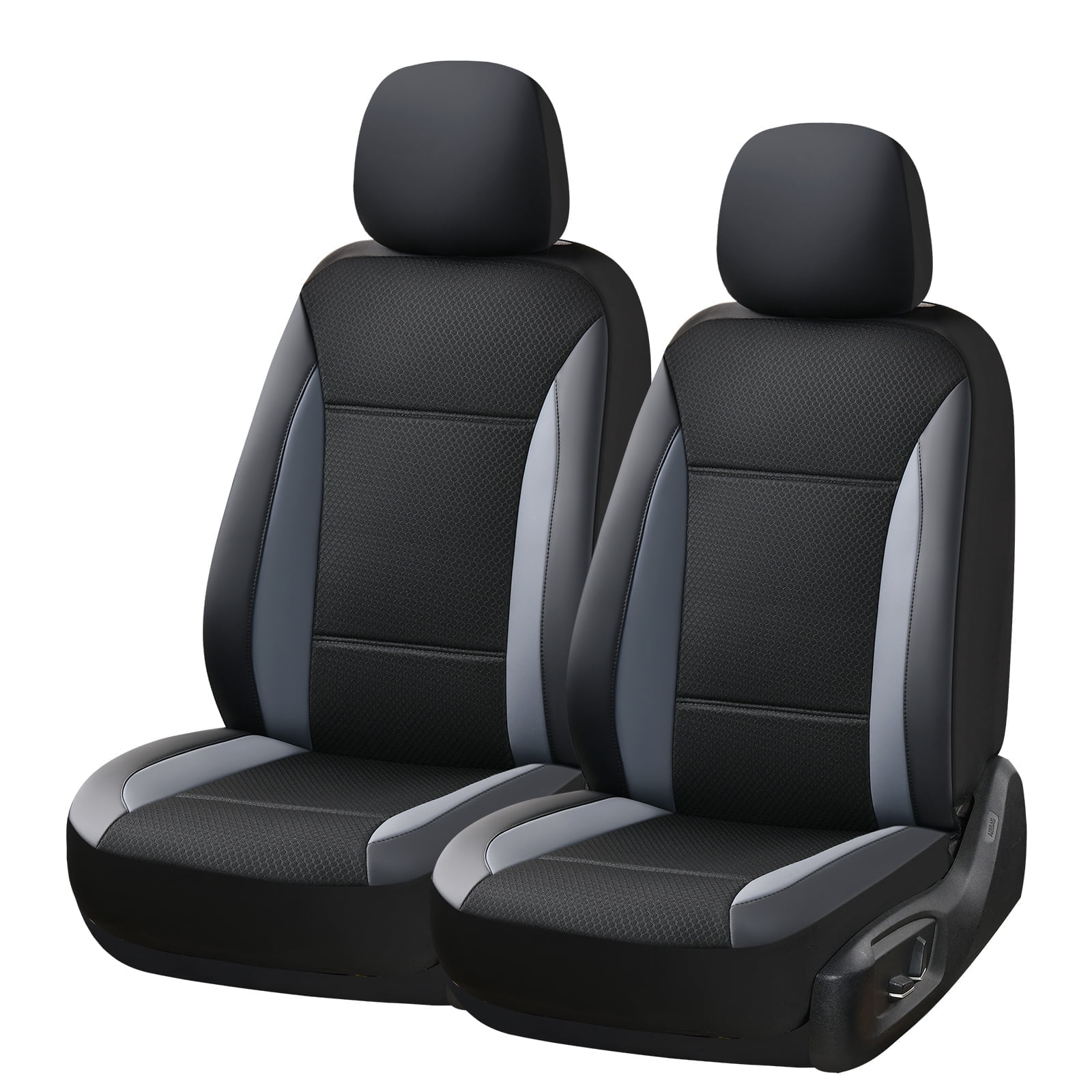 Coverado 4 Pieces PVC&Fabric Front Car Seat Covers, Universal Fit for Most Cars SUV Trucks, Black