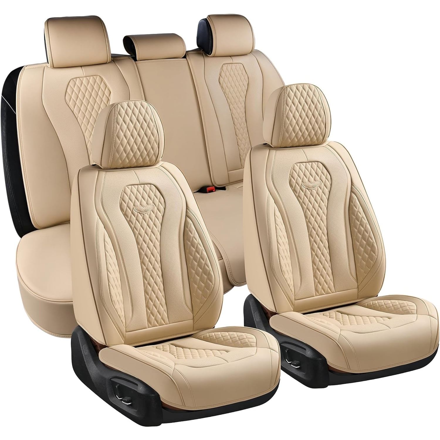 🔥🔥🔥 Coverado 2 Pieces Car Seat Cushion Faux Leather&Fabric Oval
