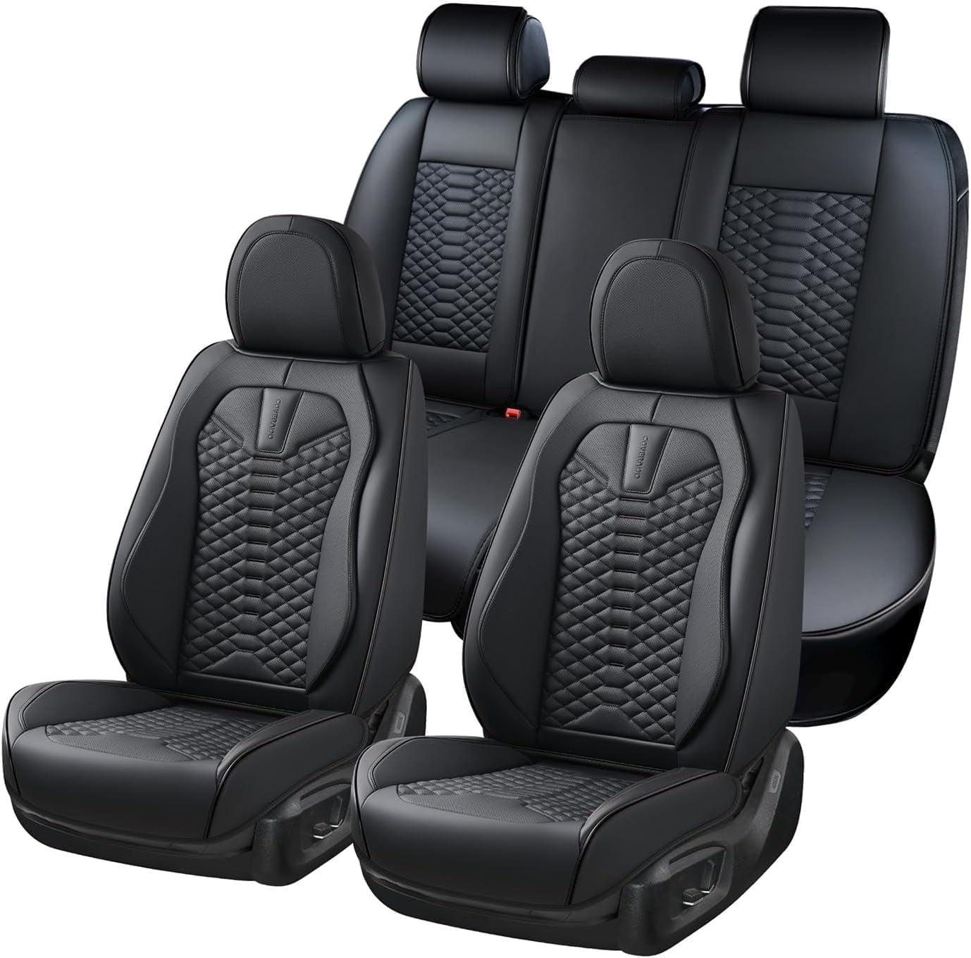 Coverado Black Car Seat Covers Full Set, Premium Leather Front and Rear Split Bench Cover, Automotive Seat Protectors Universal Fit for Most Cars, SUVs and Trucks
