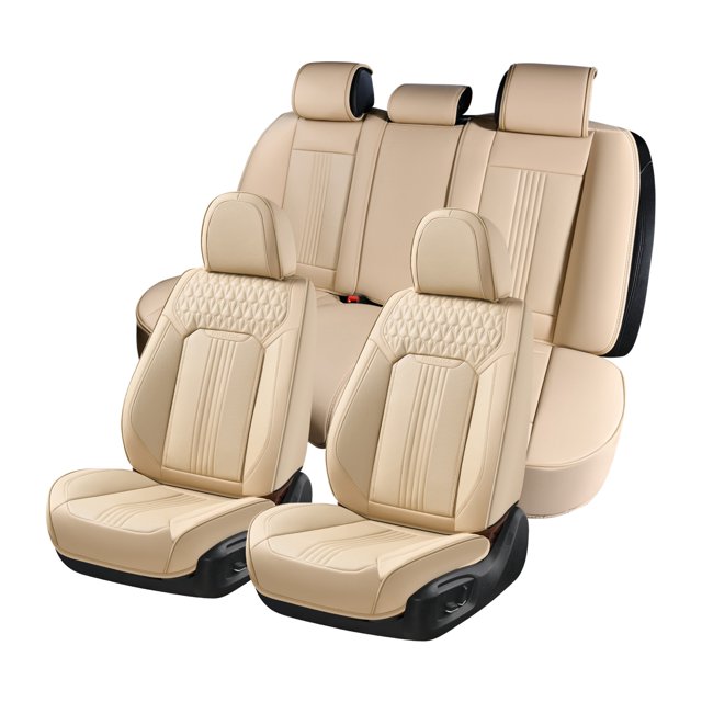 Coverado 5 Seats Front and Back Seat Covers, Faux Leather Breathable