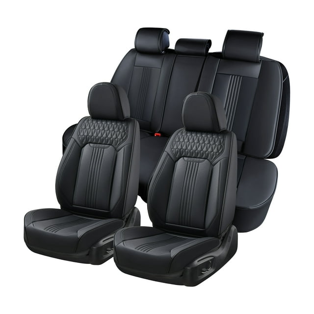 Coverado 5 Seats Front and Back Seat Covers, Faux Leather Breathable