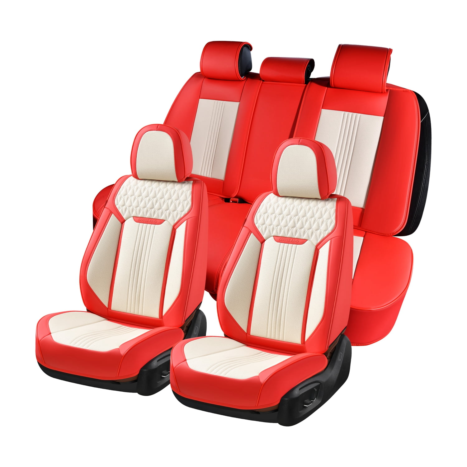 Coverado 5 Seats Front and Back Seat Covers, Faux Leather Breathable