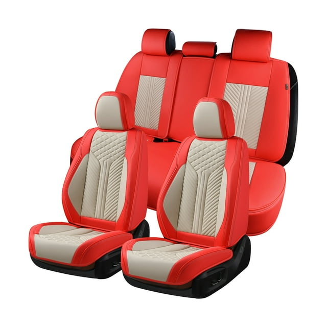 Coverado 5 Seats Full Set Car Seat Covers, Waterproof Premium Leather