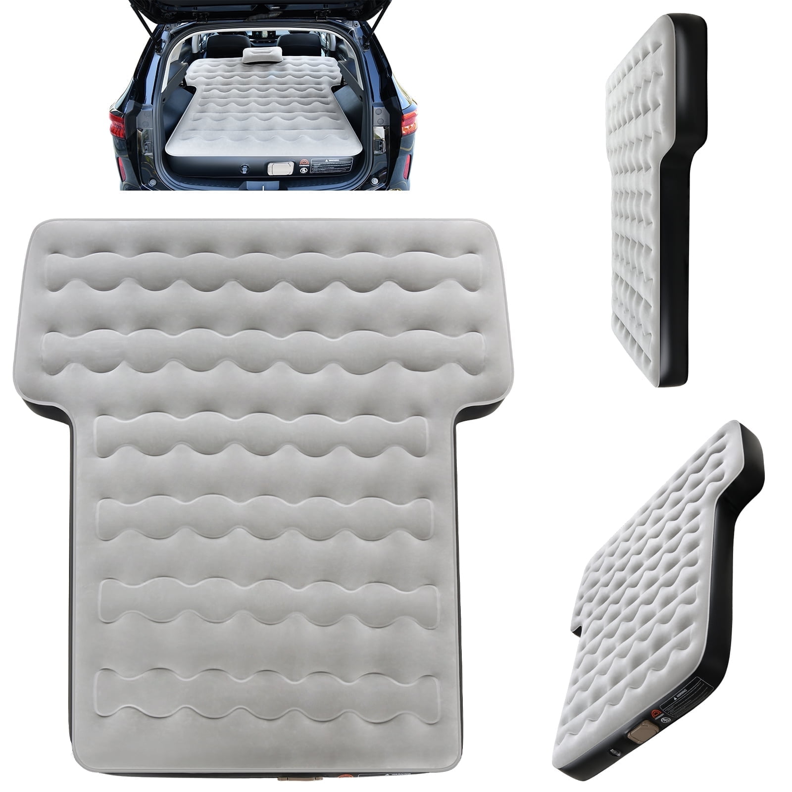 Coverado Air Mattress for SUV, Thickened Flocking Travel Camping Bed with Electric Pump, Inflatable Bed for SUV Trunk, Gray