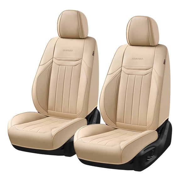 Coverado Beige Front Car Seat Covers, Designer Premium Leather Automotive Seat Protectors, Airbag Compatible Auto Interior Accessories Universal Fit for Most Cars SUV Pick-up Trucks