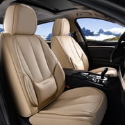 Coverado Beige Front Car Seat Covers, Stylish Waterproof Premium Leather Automotive Seat Protectors, Airbag Compatible Auto Interior Accessories Universal Fit f