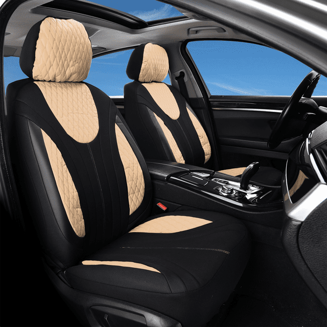 Coverado Beige Front Seat Covers with Flat Sponge Padding, 6 Pieces
