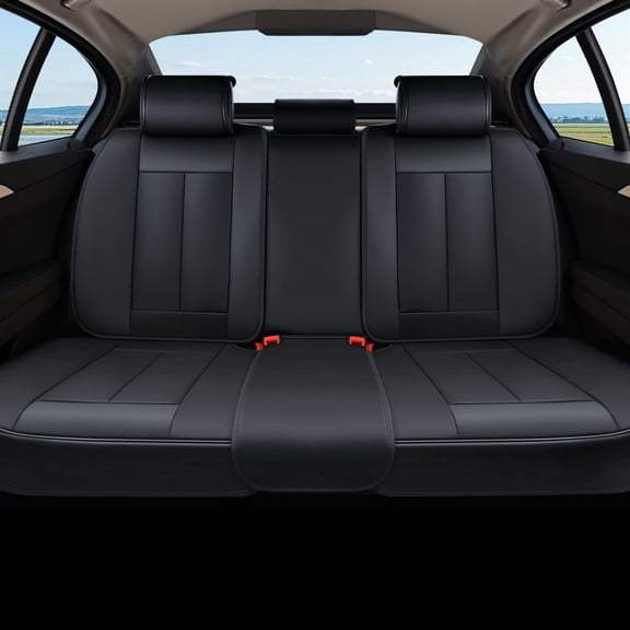Coverado Black Back Car Seat Covers Set, Premium Leather Rear Seat Covers Car Accessories, Waterproof Velcro-Adjusted Seat Protectors Universal Fit for Most Sedans SUV Pickup Truck