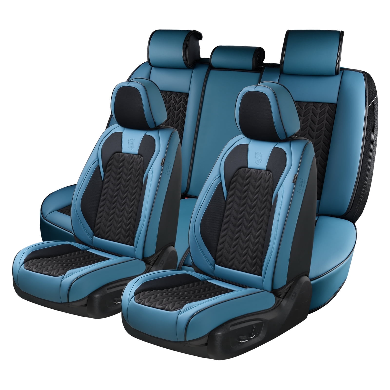 Coverado Black&Blue Car Seat Covers Full Set, Faux Leather Seat Protectors with Embossed Grains, Front and Back Auto Cushions Universal Fit Most Cars, Sedans, SUVs and Trucks