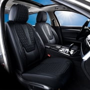 Coverado Black Car Seat Covers Front, Waterproof Faux Leather Auto Seat Protectors with Lumbar Support, Luxury Automotive Interior Accessories Universal Fit Most Cars SUV Trucks