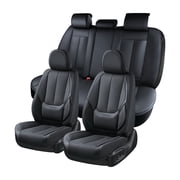 Coverado Black Car Seat Covers Full Set, Waterproof Premium Leather Front and Back Seat Protectors, Luxury Auto Interior Accessories, Universal Fit Most Cars Se