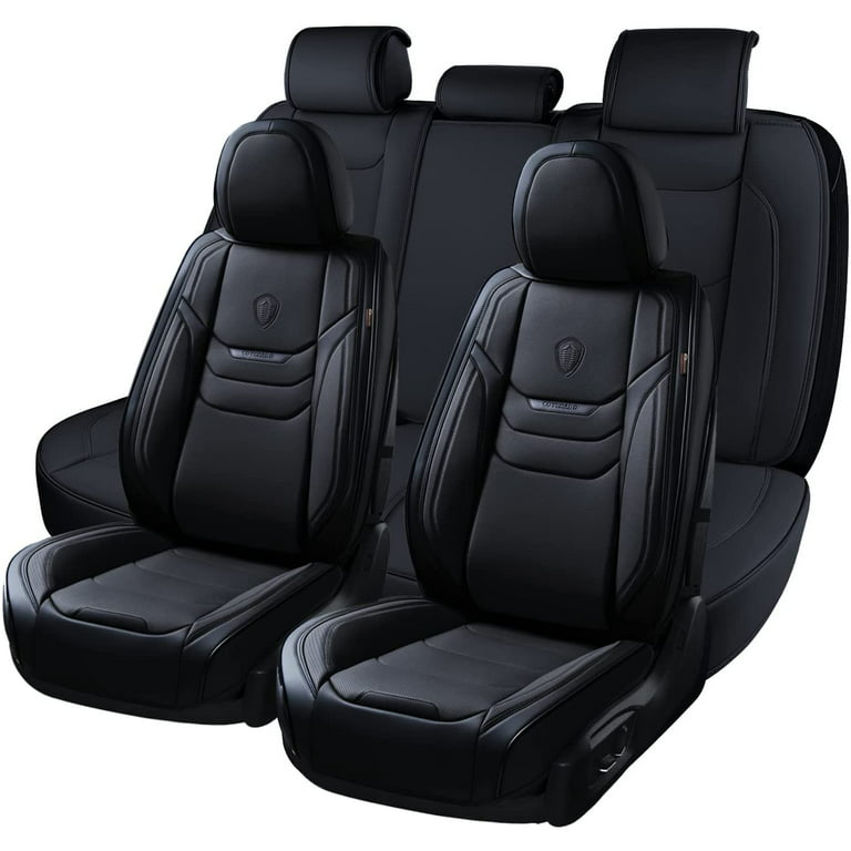 Coverado Black Car Seat Covers Full Set for Driving, Faux Leather