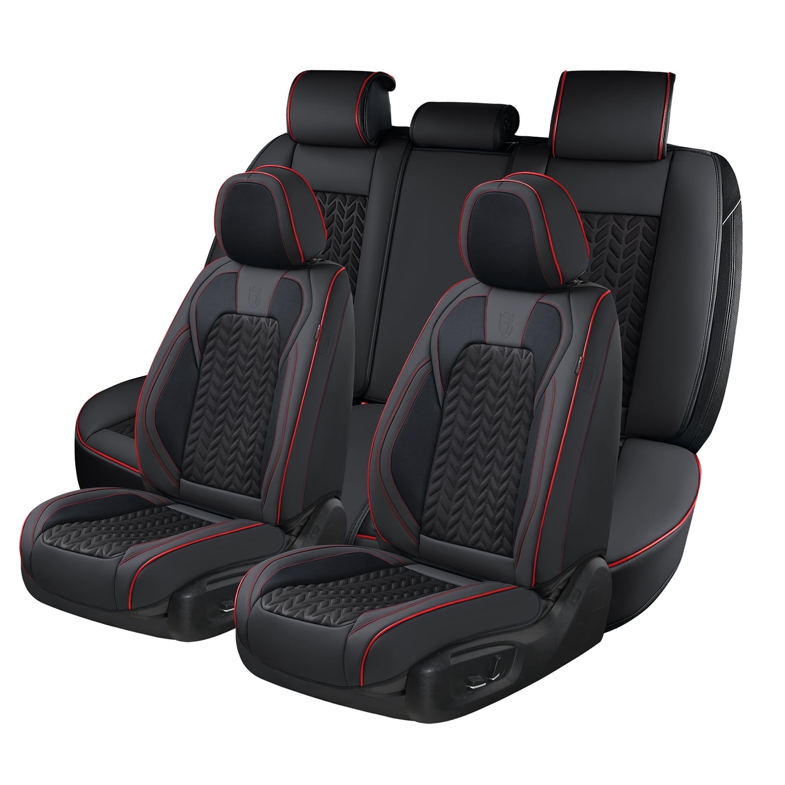 Coverado Black Car Seat Covers Full Set, Faux Leather Seat Protectors with Embossed Grains, Front and Back Auto Cushions Universal Fit Most Cars, Sedans, SUVs and Trucks