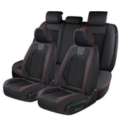 Coverado Black Car Seat Covers Full Set, Faux Leather Seat Protectors with Embossed Grains, Front and Back Auto Cushions Universal Fit Most Cars, Sedans, SUVs and Trucks