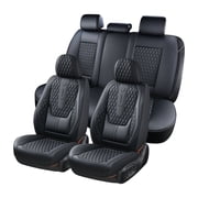 Coverado Black Car Seat Covers Full Set, Waterproof Faux Leather Auto Seat Protectors with Lumbar Support, Luxury Automotive Interior Accessories Universal Fit 