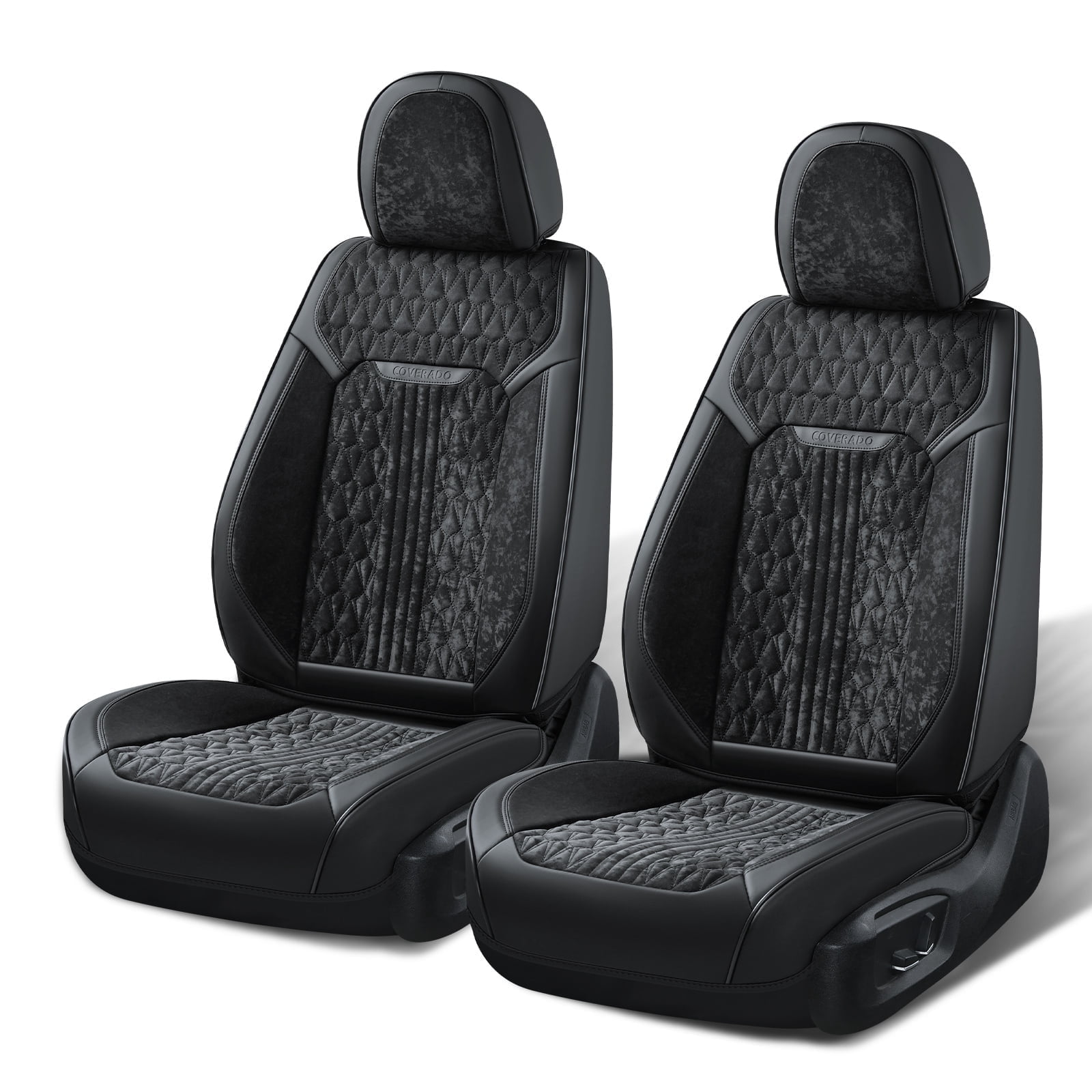 Coverado Black Front Car Seat Covers, Faux Leather & Flannel Auto Seat Protectors, Fashion Car Interior Accessories Universal fit Most Cars, Suvs, Pickup Trucks