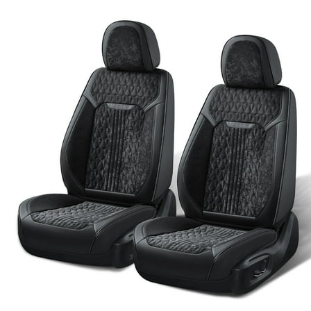 Coverado Black Front Car Seat Covers, Faux Leather & Flannel Auto Seat Protectors, Fashion Car Interior Accessories Universal fit Most Cars, Suvs, Pickup Trucks