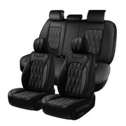 Coverado Black Full Set Seat Covers for Car Seats, 5Pcs Front and Back Seat Covers with Premium Leather Embossed Pattern, Auto Universal Seat Protectors Interior Accessories Fit Sedans, SUVs, Trucks
