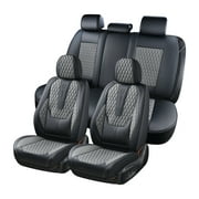Coverado Black and Gray Car Seat Covers Full Set, 5 Seats Premium Leather Front and Back Auto Seat Protectors, Luxury Cars Interior Cushion Universal Fit Most Vehicles Sedans SUV Pickup Trucks