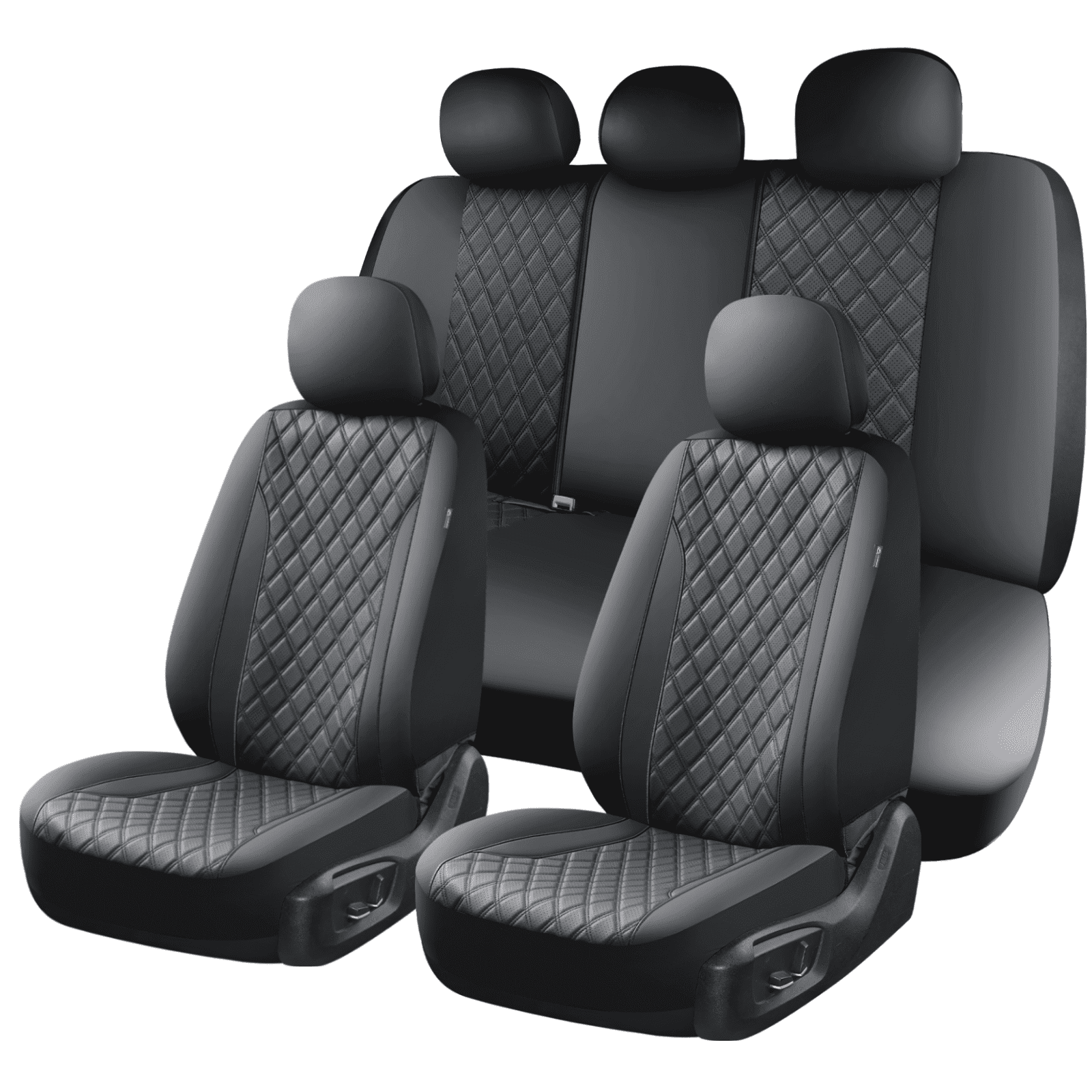 Coverado Black Upgraded PVC&Fabric Car Seat Covers Full Set, 9 Pieces Universal Fit for Most Cars SUV Trucks
