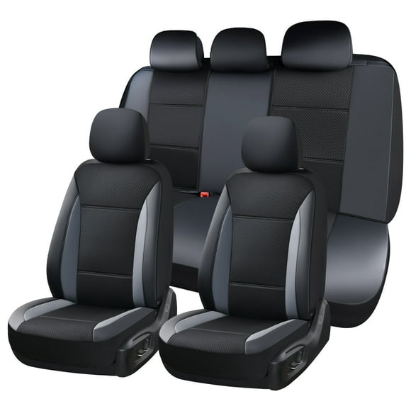 Coverado Black PVC&Fabric Car Seat Covers Full Set, 9 Pieces Universal Fit for Most Cars SUV Trucks