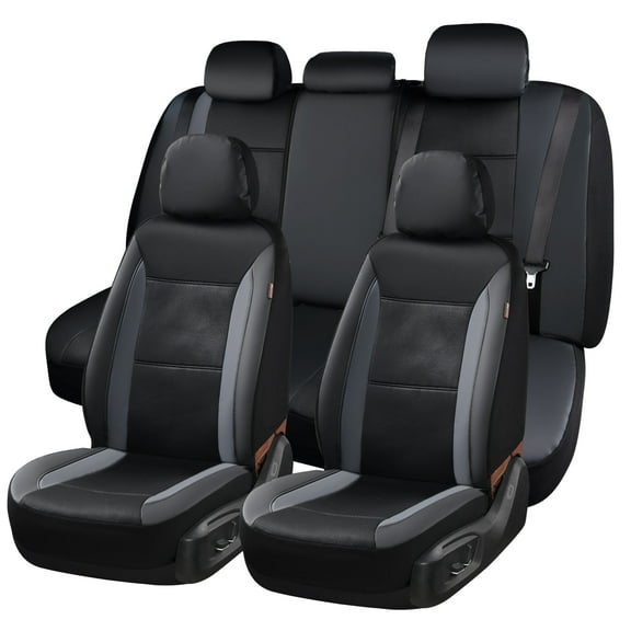 Coverado Black PVC&Fabric Car Seat Covers Full Set, 9 Pieces Universal Fit for Most Cars SUV Trucks