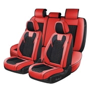 Coverado Black&Red Car Seat Covers Full Set, Faux Leather Seat Protectors with Embossed Grains, Front and Back Auto Cushions Universal Fit Most Cars, Sedans, SUVs and Trucks