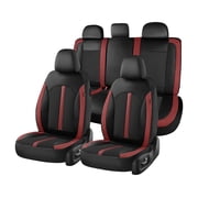 Coverado Leather Full Set Car Seat Cover, Universal Fit Automotive Seat Cover with Breathable Mesh for Car, SUV and Truck, Black & Red