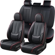 Coverado Black and Redline Car Seat Covers Full Set, Waterproof Premium Leather Front and Back Seat Protectors, Luxury Auto Interior Accessories, Universal Fit Most Cars Sedan SUVs Pick-up Trucks