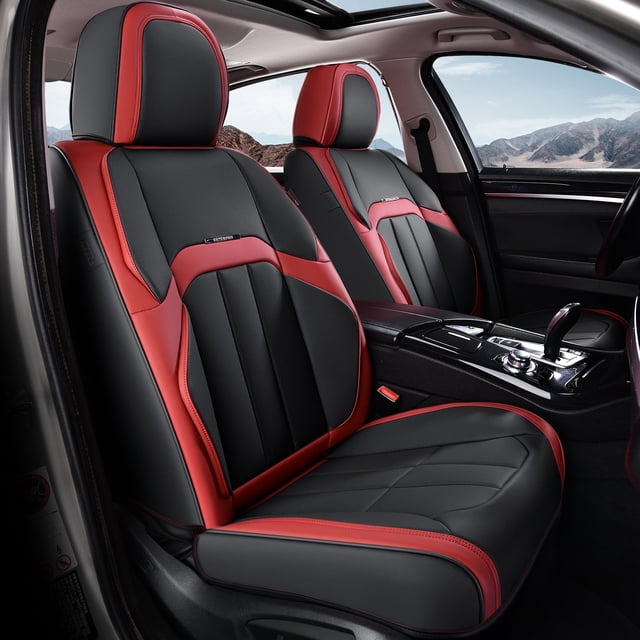 Coverado Car Seat Cover, Front Premium Leather Seat Protectors, Modern Cushion Universal Fit for Most Cars, Black&Red