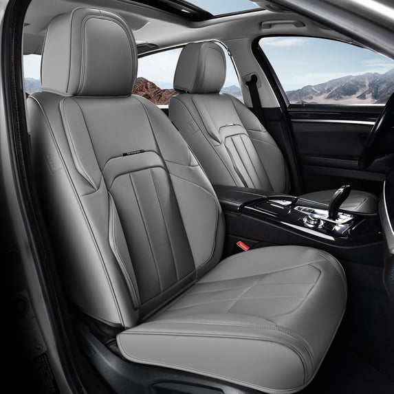 Coverado Car Seat Cover, Front Premium Leather Seat Protectors, Modern Cushion Universal Fit for Most Cars, Gray