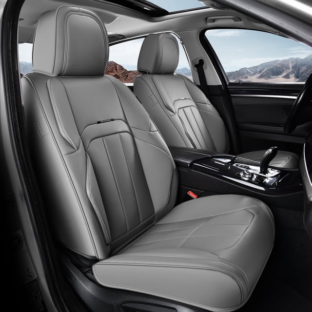 Coverado Car Seat Cover, Front Premium Leather Seat Protectors, Modern Cushion Universal Fit for Most Cars, Gray