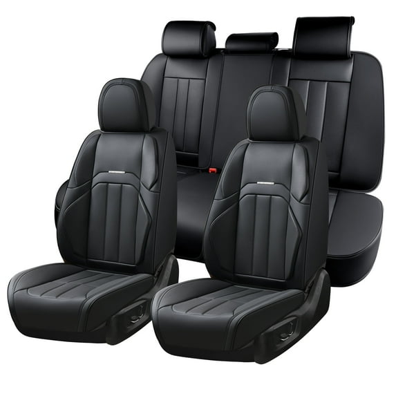 Coverado Car Seat Cover Full Set, Front and Back Premium Leather Seat Protectors, Modern Cushion Universal Fit for Most Cars, Black