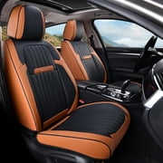 Coverado Car Seat Covers 2 Seats, Waterproof Faux Leather Front Seat Protectors, Auto Interior Cushions Universal Fit for Most Cars, Black&Brown