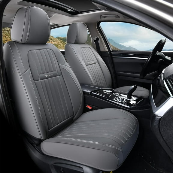 Coverado Car Seat Covers 2 Seats, Waterproof Faux Leather Front Seat Protectors, Auto Interior Cushions Universal Fit for Most Cars, Gray