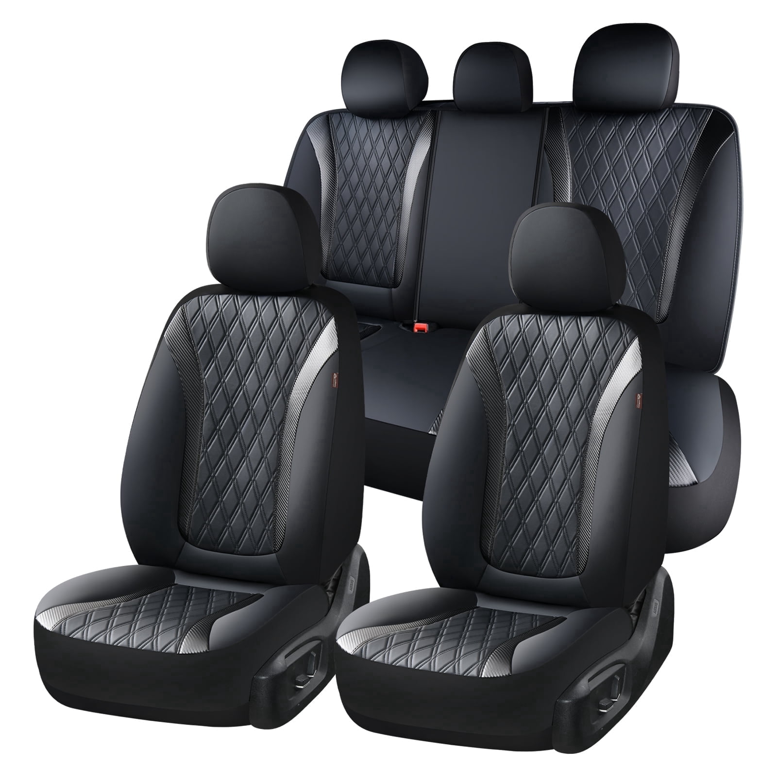 Coverado Car Seat Covers, Faux Leather with Carbon Fiber Front and Back Car Seat Protectors, 5 Seats Universal Fit for Most Cars SUV Trucks, Black