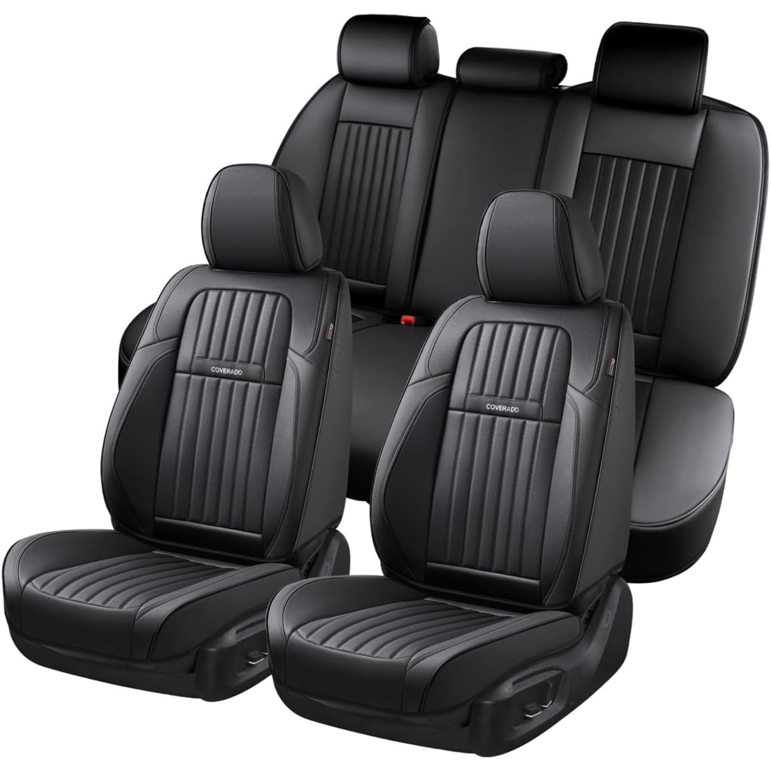 Coverado Car Seat Covers Full Set, Black Front and Rear Seat Protectors, Waterproof Faux Leather Universal Fit for Most Cars