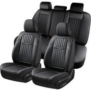 Coverado Car Seat Covers Full Set, Black Front and Rear Seat Protectors, Waterproof Faux Leather Universal Fit for Most Cars